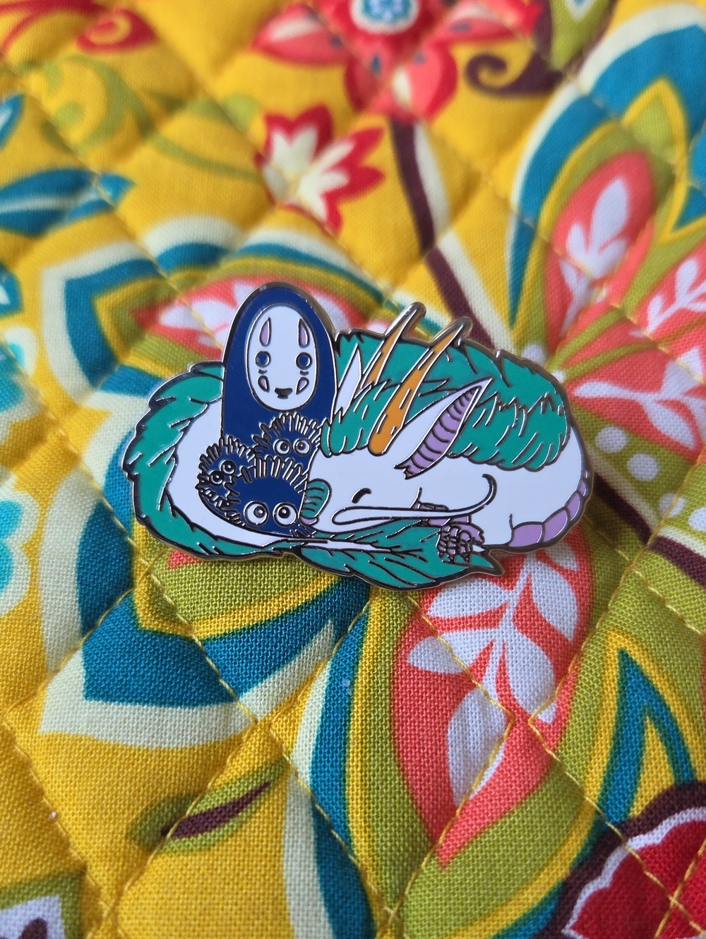 No-Face & Haku Enamel Pin – Green, White, Purple Accents